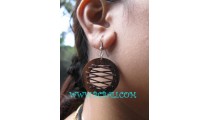 Wooden Ball Earrings Leather