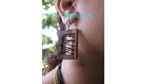 Wooden Square Leather Earring