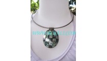 Stainless Steel Abalone Shell Choker Necklace Pendants