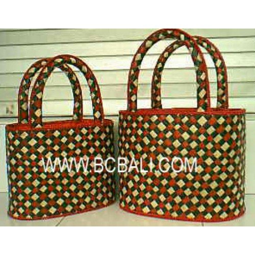 Pandanus Straw Bags Set 2 Pandanus Straw Handmade,Made in Indonesia