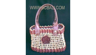 Straw Bags Handle Leather
