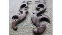 Wood Tribal Earrings Carving Sickles Claw