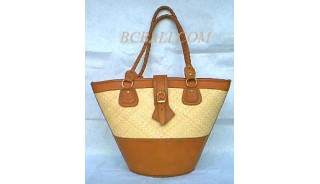 Leather Rattan Handbags Natural