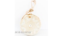 Circle Round Rattan Bags Handwoven Full White Color Handle Leather 