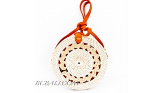 Ata Rattan Circle  Bags White & Red Lining Design Braid Gendhis