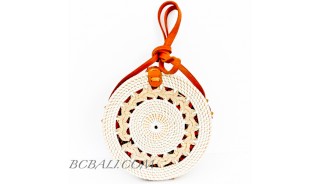 Ata Rattan Circle  Bags White & Red Lining Design Braid Gendhis