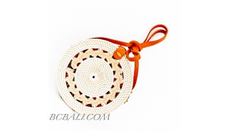 Ata Rattan Circle  Bags White & Red Lining Design Braid Gendhis