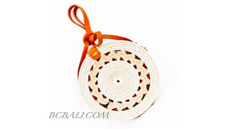 Ata Rattan Circle  Bags White & Red Lining Design Braid Gendhis