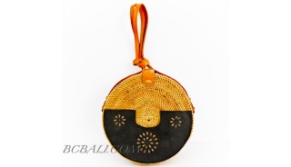 New Colection Inovate Circle Rattan Bags With  Leather Outer  Deco