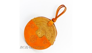 New Colection Inovate Circle Rattan Bags With  Leather Outer  Deco
