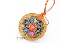 New Traditional Sling Bags Ata Rattan with Wooden Hand Painting Ethnic Balinese