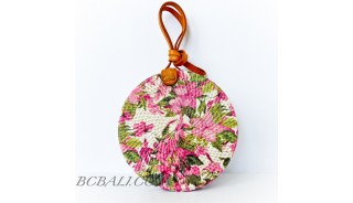 Circle Rattan Sling Bags Bali With Flower Decorations Handmade