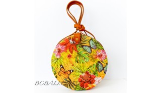 Circle Rattan Sling Bags Bali With Flower Decorations Handmade