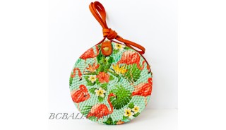 Circle Rattan Sling Bags Bali With Flower Decorations Handmade