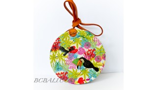 Circle Rattan Sling Bags Bali With Flower Decorations Handmade