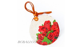 Circle Rattan Sling Bags Bali With Flower Decorations Handmade