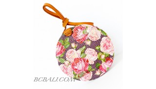 Circle Rattan Sling Bags Bali With Flower Decorations Handmade