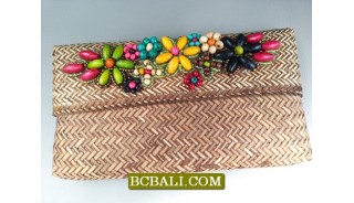 Beaded Rattan Natural Wallet Purses Design