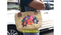 Embroidery Handmade Straw Bags Flowers