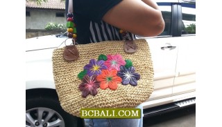 Embroidery Handmade Straw Bags Flowers