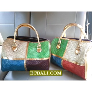 Ladies Handmade Travel Handbags Mix Color Straw