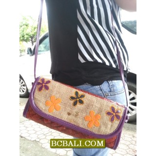 Jute Wallet Purses Natural Flowers