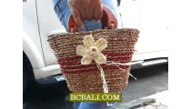 Kids Straw Handbags Flower Handmade