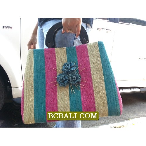Multi Color Straw Bags Wood Handle Flower - multi color straw handbags with flower wood handle