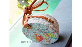 women fashion sling bags rattan circle with decorative