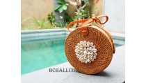 seashells cowrie circle rattan sling bags handmade