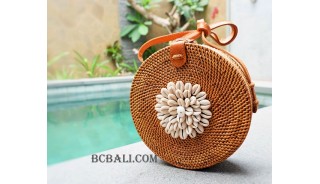 seashells cowrie circle rattan sling bags handmade