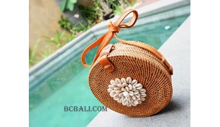 seashells cowrie circle rattan sling bags handmade