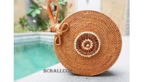natural circle rattan sling bag with wooden beads