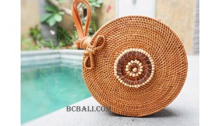 natural circle rattan sling bag with wooden beads