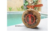 women circle sling bags rattan wooden hand painted