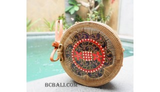 women circle sling bags rattan wooden hand painted