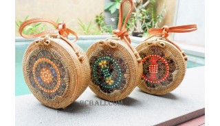 ethnic wooden with rattan circle sling bags handmade