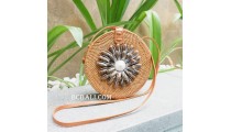 bali handmade rattan sling bags circle with seashells