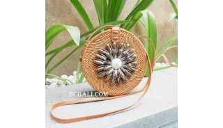 bali handmade rattan sling bags circle with seashells