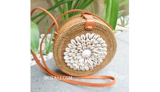 cowrie shells circle sling bags rattan handmade bali