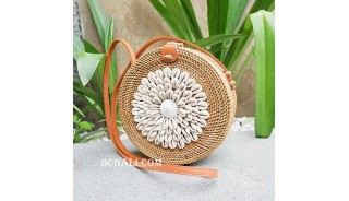 cowrie shells circle sling bags rattan handmade bali