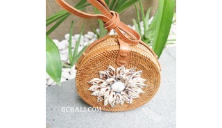 natural circle bags rattan with seashells full handmade