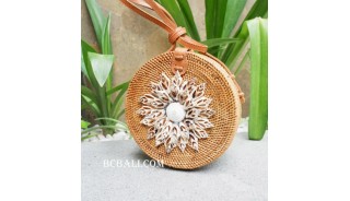 natural circle bags rattan with seashells full handmade