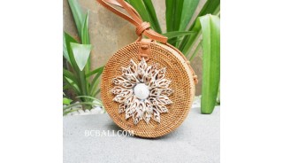 natural circle bags rattan with seashells full handmade