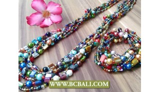 Color Mix Beads Multi Strand Long Set Stretch