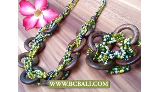 Organic Wooden Necklace with Beads Set Bracelet