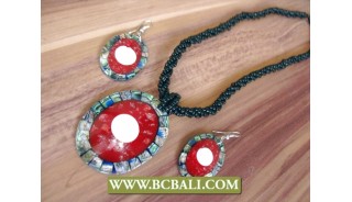 Sets Red Coral and Abalone Pendants