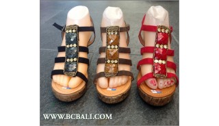 Fashion Shoes Leather Sandals Beaded High Heels