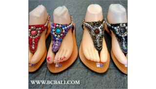 Bali Strappy Sandals Slippers Beads Leathers