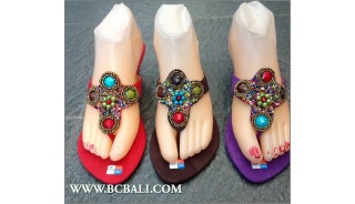 Indian Bead Stone Suede Wedges Footwear